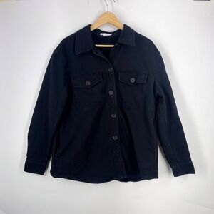 Good American Womens Black Heavyweight Button Front Shacket Shirt Jacket SZ L/XL